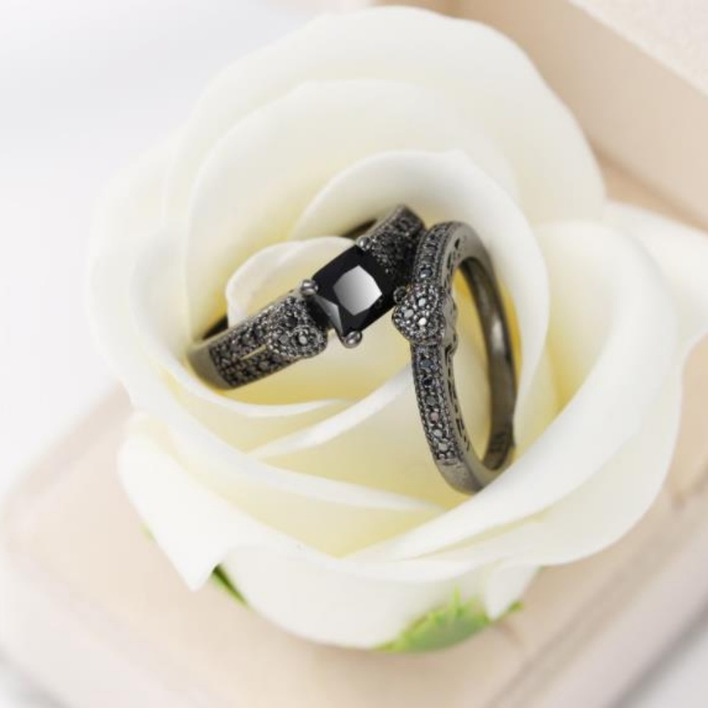 NEW Princess Cut Black Sapphire 925 Silver Ring C - Picture 3 of 5